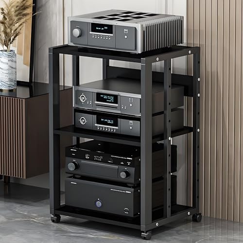 Valdoza Audio Video Regal HiFi Rack High End, Stereo-Geräteschrank Mit Rollen, HiFi-Audioschrank 2/3 Lagige Einstellbare Funktion, Stereokomponenten Für Wohnzimmer/Haus/Büro(3-Layer-A)