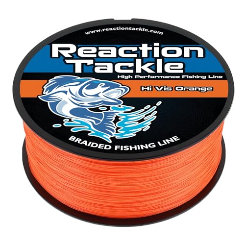 Reaction Tackle Braided Fishing Line - Pro Grade Power Performance for Saltwater or Freshwater Fish - Colored Fishing Line Braid for Extra Visibility - Hi Vis Orange 30 Lb (150 Yards)