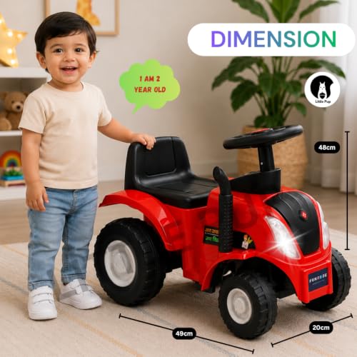 Image of Little Pup Kids Ride On Tractor Toy with Music & Horn, Steering Wheel, Comfortable Backrest, Wide Footrest & Sturdy Wheels for Boys & Girls