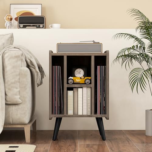 GOPLUS Table d’appoint avec Station de Charge,2 Prises, 2 USB, 1 Type-C, Meuble Rangement Vinyle, 4 Compartiments, Pieds Surélevés pour Canapé, Salon, Chambre, Chêne Gris - Les Beatles, Paul McCartney, John Lennon, RIngo Starr, George Harrison GOPLUS Table d'appoint avec Station de Charge,2 Prises, 2 USB, 1 Type-C, Meuble Rangement Vinyle, 4 Compartiments, Pieds Surélevés pour Canapé, Salon, Chambre, Chêne Gris – Image 3