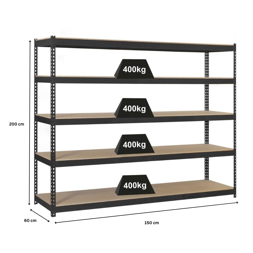 PROREGAL Schwerlastregal Wood YETI Five | HxBxT 200x150x60cm | Fachlast 400kg | Anthrazit | Regal Standregal Werkstattregal Lagerregal Kellerregal