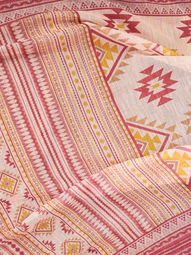 Image of Satrani Women's Linen Printed & Zari Border Ready To Wear One Minute Pre Pleated Readymade Saree with Unstitched Blouse Piece