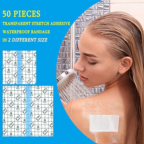 50 Pieces Shower Waterproof Patch Transparent Stretch Adhesive Bandage Waterproof Clear Adhesive Bandages Tattoo Protective Transparent Film Adhesive Bandages For Tattoos (4 X 4 Inch, 6 X 6 Inch) #TOP1