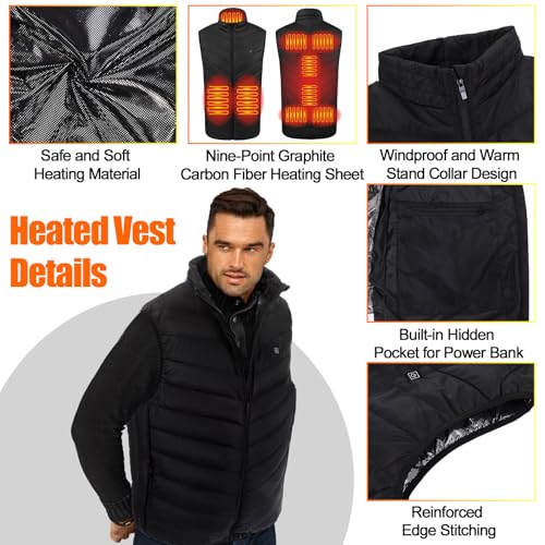 Honoson 2 Pcs Heated Vests for Men Women Adjustable Rechargeable Jackets with 3 Heating Levels for Winter Warm Outdoor4