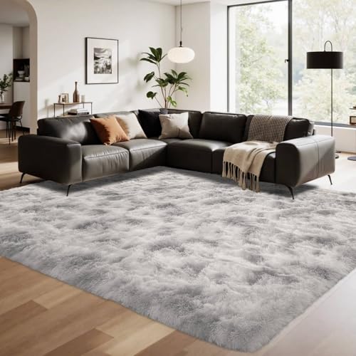 5x8 ft Rug for Living Room Fluffy Grey White Shag Rug Non-Slip Area Rugs Carpet for Bedroom Nursery Kids PlayRoom Dorm Office Indoor Modern Plush Carpets