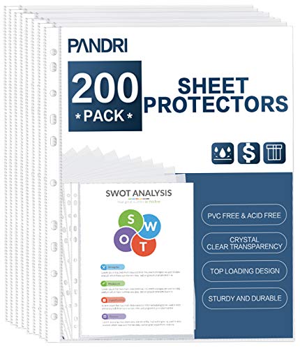 Sheet Protectors, PANDRI 200 Pack Clear Heavy Duty Plastic Page Protectors Sheet Reinforced 11-Hole Fit for 3 Ring Binder Fits Standard 8.5 x 11 Paper, 9.25 x 11.25 Top Loaded, Aci image 8