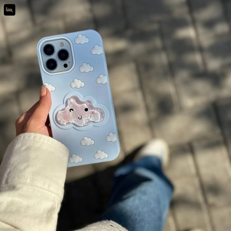 Image of COVERLY for iPhone 15 Pro Max 3D Blue Water Clouds Cartoon Case,Premium Silicone Case with Sky Aqua Cloud Liquid Floating Adorable Dream Full Protective Cute Kawaii Cover for Apple iPhone 15 Pro Max