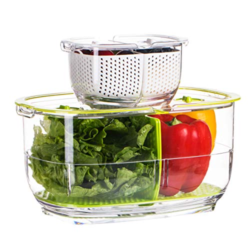 LUXEAR Vegetable Fruit Produce Storage Containers, Partitioned Produce Saver Fridge Storage Container, Fresh Lettuce Keeper, Used in Storing Fruits Veggie Salad - BPA-free - 2Piece - Thumbnail 5