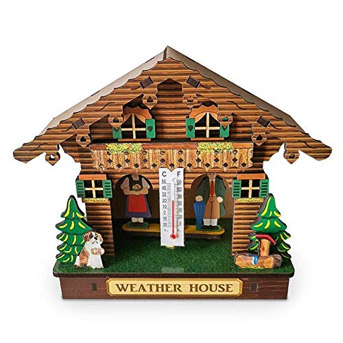 Etase Weather House, Forest Weather House with and Woman, Wood Chalet Barometer Thermometer and Hygrometer Home Decoration Wall Hanging Ornaments