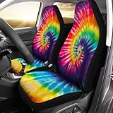Bulopur Tie-Dye Rainbow Swirl Print Car Seat Covers 2 Pcs, Auto Universal Front Seat Protector, Men Women Automobile Interior Decorate Accessories