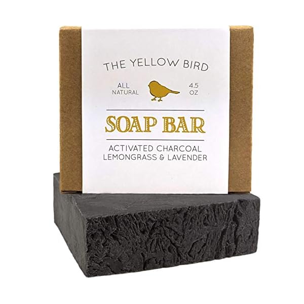 Activated-Charcoal-Soap-Bar-Natural-Face-Soap-Body-Soap-for-Acne-Blackheads-Eczema-Psoriasis-Sensitive-Skin-Black-Soap-Facial-Cleanser-for-Oily-Skin-Vegan-Non-GMO-Organic-Ingredients The Yellow Bird Natural Charcoal Soap Bar for Face, Body, Acne, and Sensitive Skin