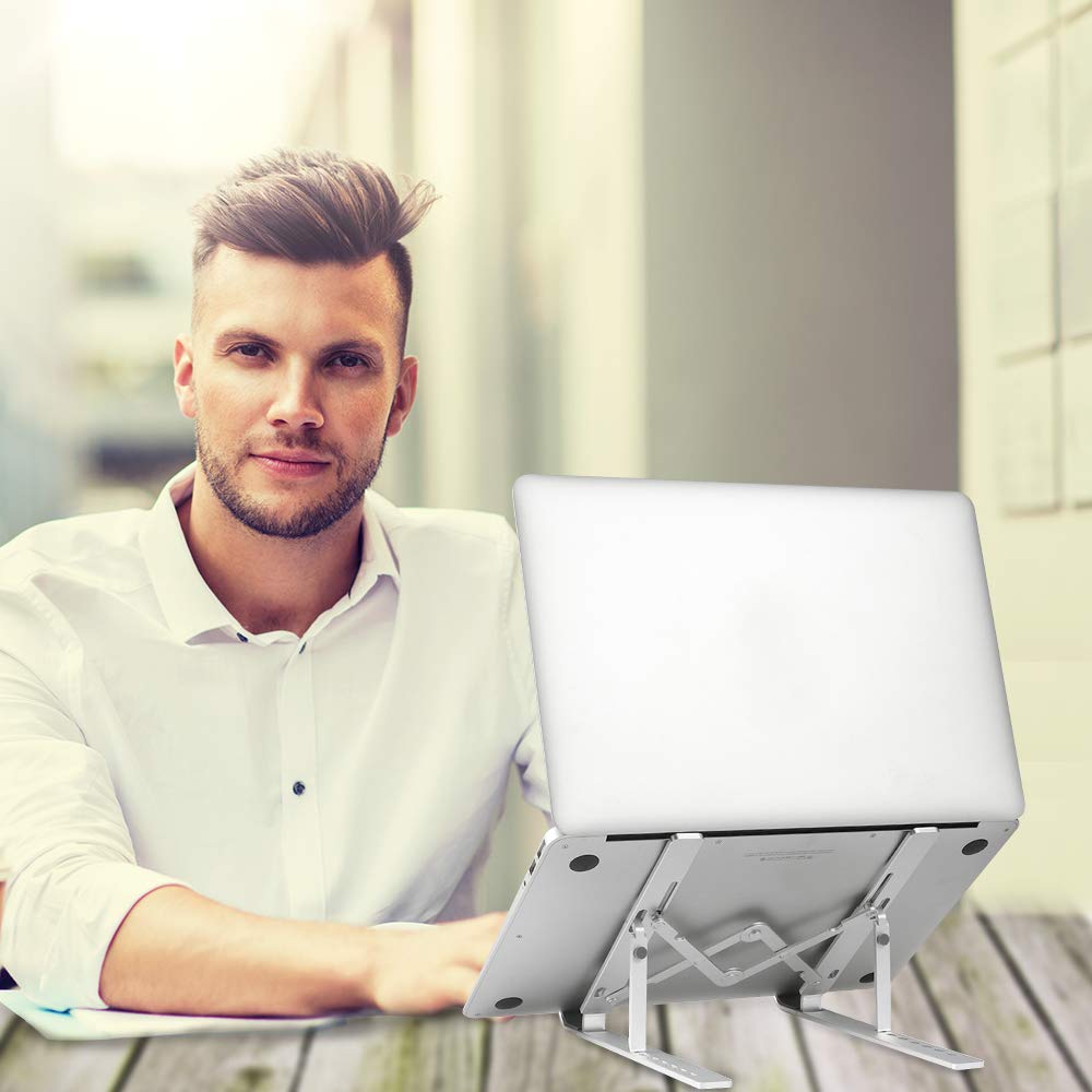 supporto per computer portatile, supporto per computer in alluminio, ascensore ergonomico per scrivania, supporto per notebook regolabile fino a 17", pieghevole, portatile
