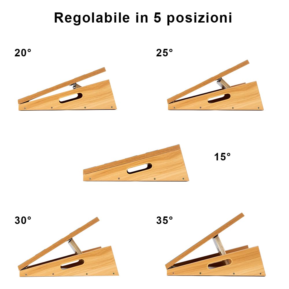 Tavola inclinata professionale in legno, tavola inclinata regolabile e barella polpaccio, tavola elasticizzata – Design extra laterale per portabilità