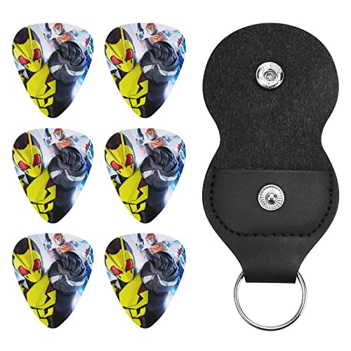 仮面ライダーギターピック 6枚 6弦アコースティックギター、エレクトリックギター、ベース、バンジョー、マンドリン、ギターアクセサリ ABS 革収納バッグ 初心者に適しています0.96mm
