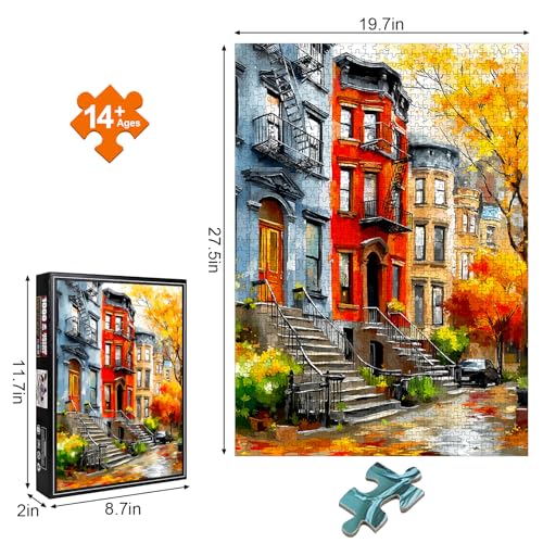 Autumn NYC Brownstone Puzzle de 1000 Piezas para Adultos | Escena Colorida de Casa Urbana, Tamaño Final 27.5" x 19.7", Rompecabezas de Arte Urbano Desafiante miniatura 3
