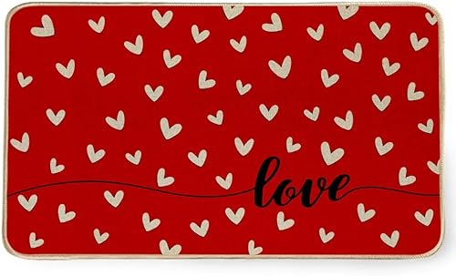 Tapete de bienvenida para el día de San Valentín, tapete para puerta de entrada interior, patrón de corazón, corazón, para parte delantera y
