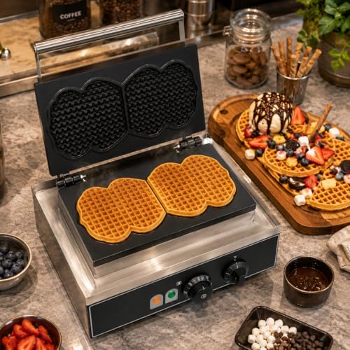 Image of 2PCS Round Waffle Machine, Commercial Electric Waffle Maker Machine, Professional Belgian Waffle Maker for Cafe Bakery