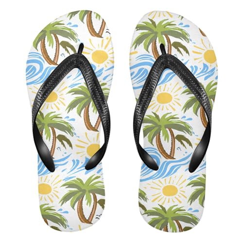 Palm Sun Wave White Flip Flops for Beach Thong Sandals Anti-slip Lightweight Beach Shoes for House Indoor Outdoor