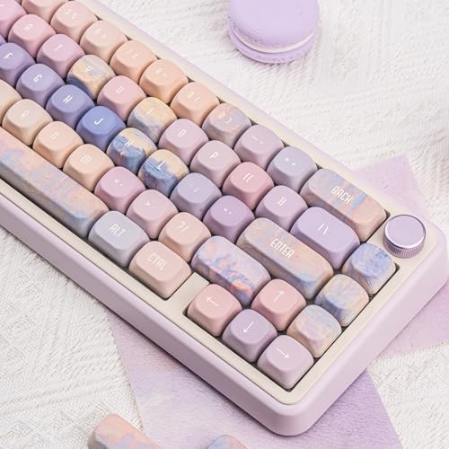 PBT Keycaps 130 Keys, Dye Sublimation PBT Custom Keycap Set, Gradient Oil Painted Keycaps, MOA Profile Keyboard Keycap for Cherry Gateron MX Switches Mechanical Keyboard