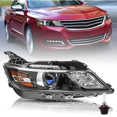 Bingbingmotor BRYGHT Fits for 2014 2015 2016 2017 2018 2019 2020 Chevy Impala Headlight Assembly [Halogen Style] Projector Factory OE Style Replacement RH Right Passenger Side with Bulbs Cover