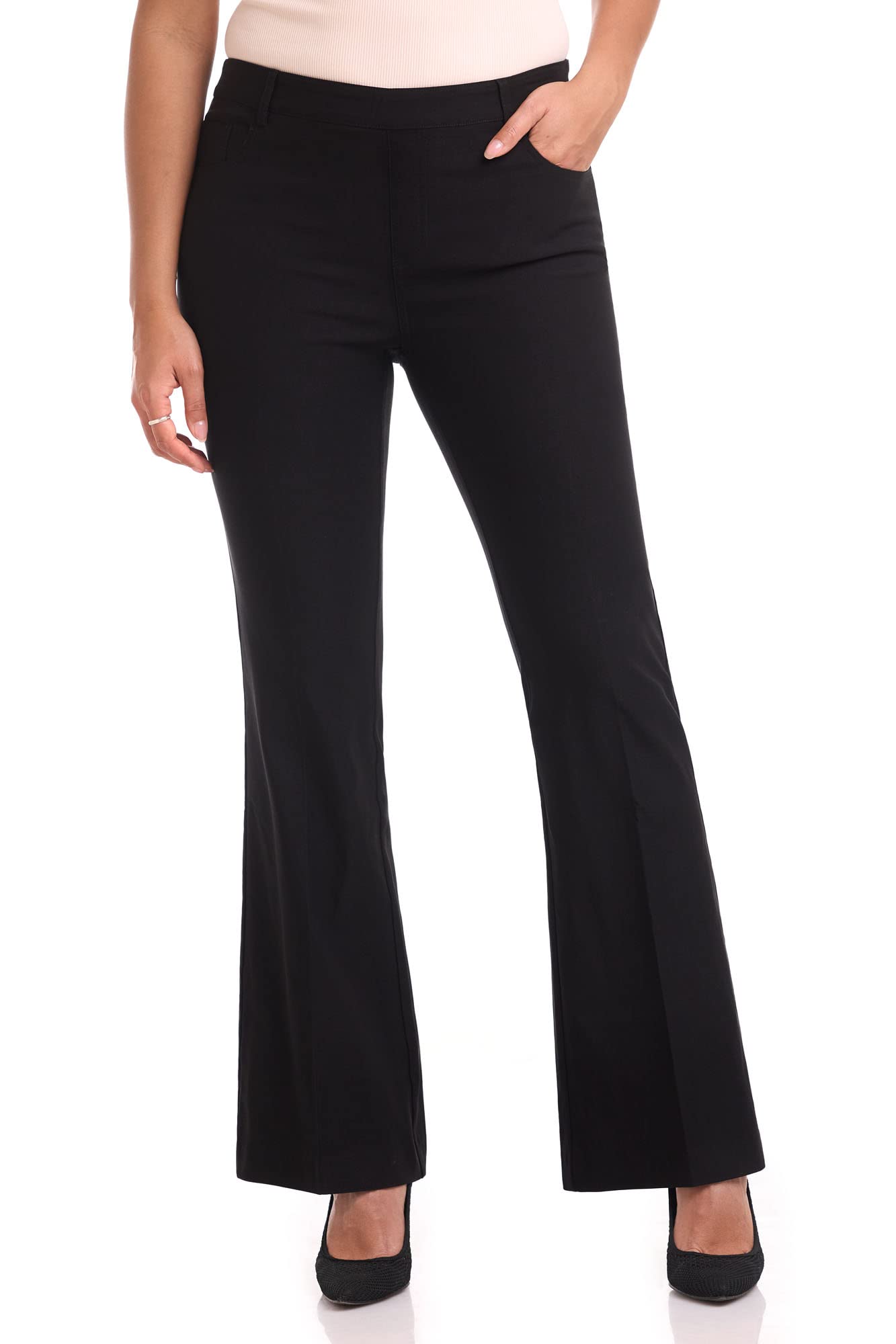 Rekucci Womens Stretchy Pull-On 5 Pocket Pant with Flare Leg for Office Work Business