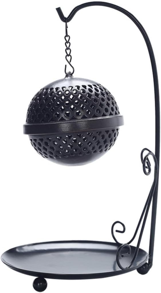 Backflow Incense Burner with Iron Frame Hanging Ball, Ceramic Aromatherapy Ornament for Indoor Home Decor and Tea Ceremony Use