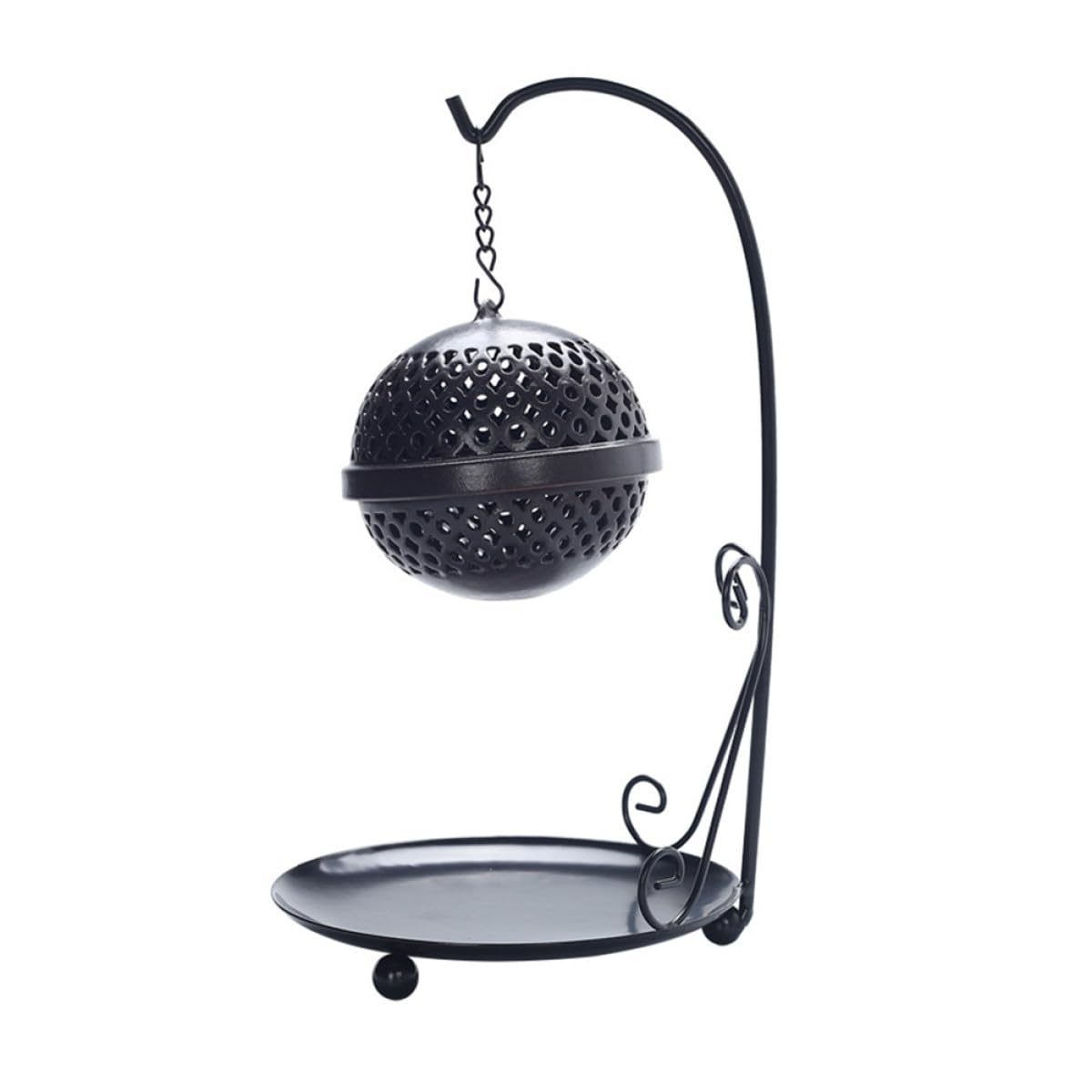 Porta Incenso Riflusso Nero in Ferro e Ceramica Intaglio Cavo, Decorazione Aromaterapia Elegante per Cucina e Studio