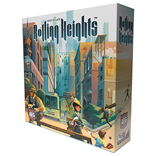 aeg rolling heights  roll your meeples build the city  push your luck pool building construction game set in the 192039s  2-4 players  ages 10
