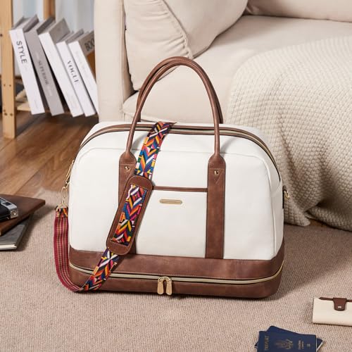 BOSTANTEN Weekender Bags for Women Leather Travel Duffel Overnight Bag Large Duffle with Shoe Compartment &Trolley Sleeve2