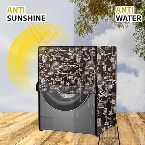 Image of Waterproof & Dustproof Top Front Load Washing Machine Cover for 6 kg 6.5 kg 7kg & 7.5 kg Compatible for IFB LG Samsung Whirlpool Bosch Haier (SIGNATURE COFFEE)