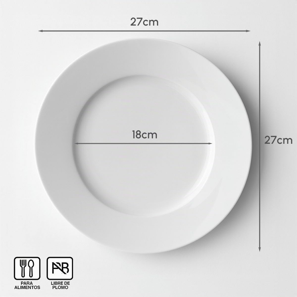 UNIMASA Juego de 12 platos llanos redondos blancos de porcelana de 27 cm. Configura tu vajilla completa moderna para 12 personas a tu gusto