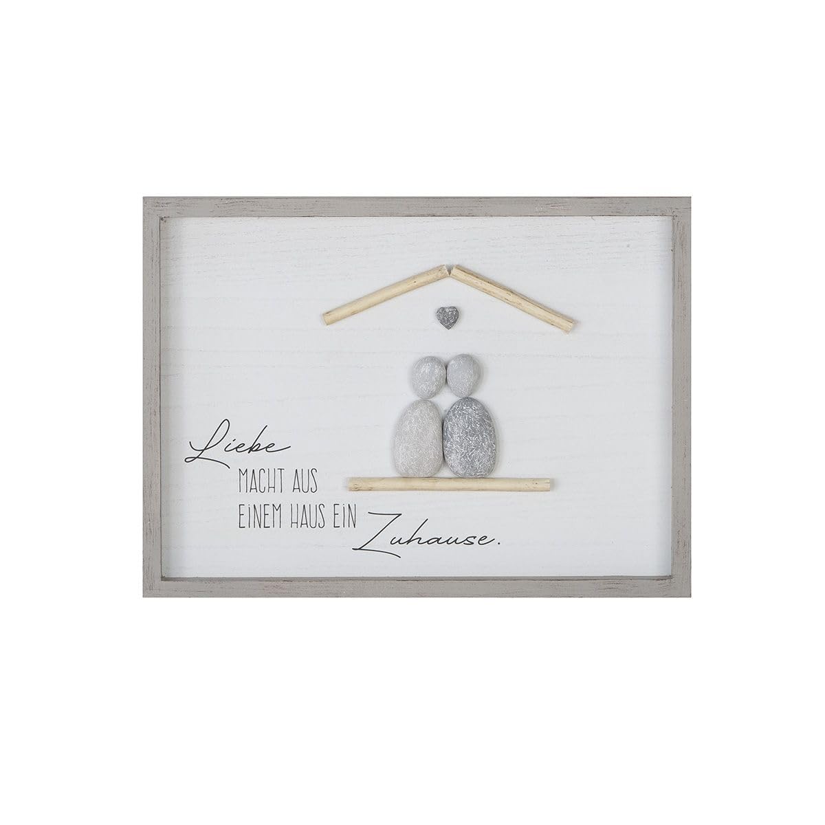 MF Wandbild Set Zuhause, 2er Set Steinbilder mit 3D-Herzmotiv und Sprüchen, 46x33,5 cm, Grau-Weiß