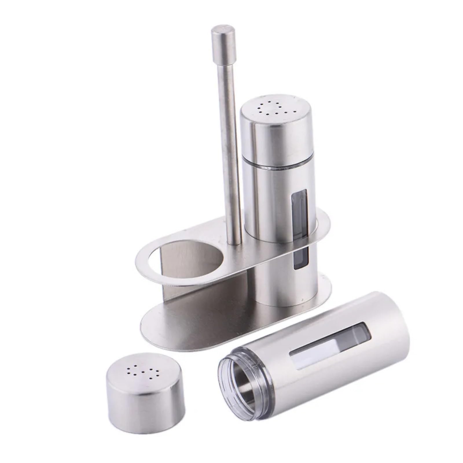 Gewürzbehälter aus Edelstahl Edelstahl-Salz- und Pfefferstreuer-Set, geruchsfreies Gewürz mit Ständer, Gewürzbox, Kochgewürzflasche, Küchenutensilien(B)