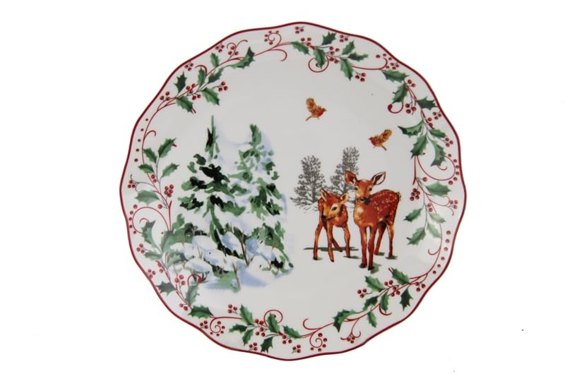 Royal Family Świąteczny zastawa obiadowa na 6 stołów (18 sztuk) z błyszczącej i trwałej porcelany, nadaje się do mycia w zmywarce i piekarnika – Santa Klaus Village