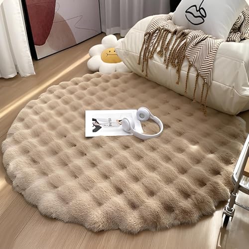 GIIPET-ラグ カーペット 冬 ふわふわ 北欧 ラビットファー ラグマット 円形洗える 滑り止め付 防ダニ 抗菌 防臭 優しいフランネルラグ 絨毯 折り畳み 抜け毛無し 無地 シンプル 6色選べる 21年中使えるタイプ 床暖房 ホットカーペット対応(カーキ、150x150cm)