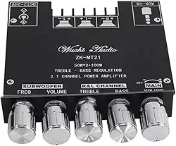 Módulo amplificador de potência de áudio de dígito AUX BT de 2.1 canais MT21 Amp de som de alta potência adequado para cornetas de 20-100W