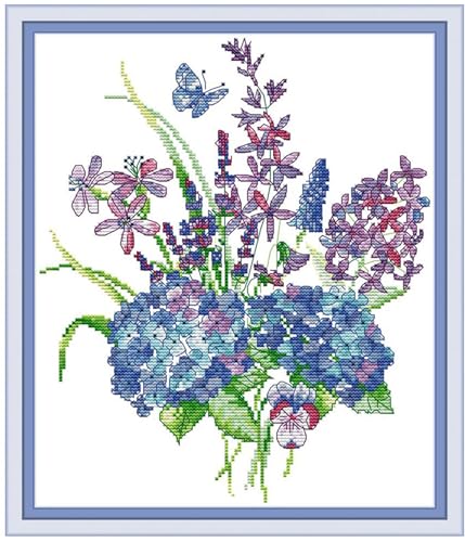 Image of Rosyfoxes Cross Stitch Kits Stamped Full Range of Embroidery Starter Kits for Beginners DIY -Printed Kit Hydrangea 8(Printed) 14CT11.4x13.4inches