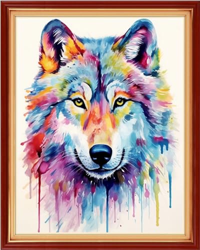 Image of Dimensean Stamped Cross Stitch Kits Full Range of Embroidery Patterns Starter Kits for Beginners Adult DIY Cross Stitches Needlepoint Kits 11CT-Rainbow Wolf 16x20 inch