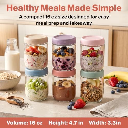 Image of EDELHAUS Overnight Oats Containers with Lids - Glass Mason Jars, Meal Prep