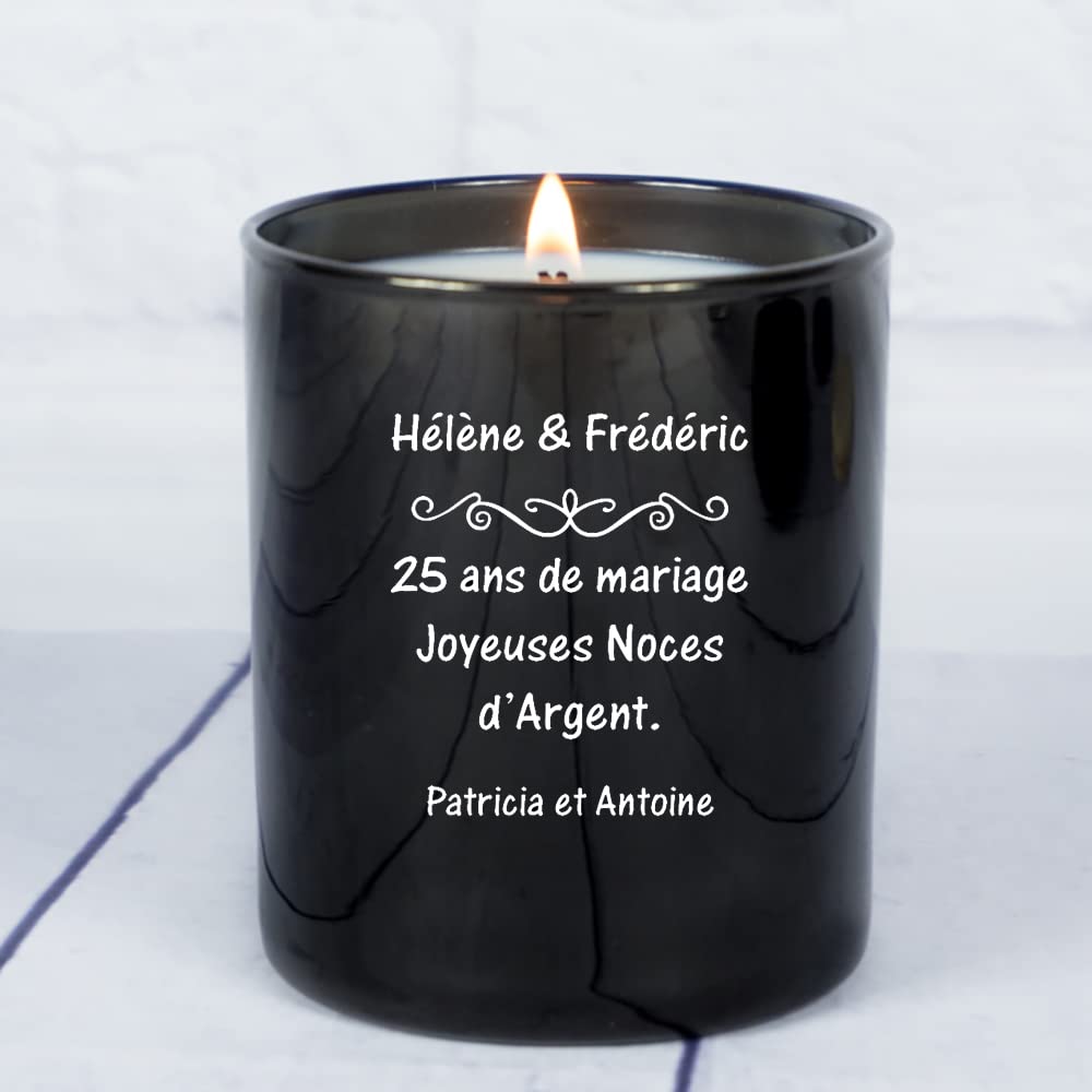 Bougie 100% végétale avec Couvercle en Bois gravé de prénoms, dédicace et Signature avec Cloche.