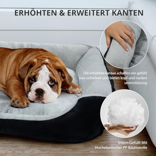 Hundebett Mittelgroße Hunde, mit erhöhte Ränder und abwaschbar Hundebetten, Hundematratze mit rutschfestem Boden, Hundematte für große mittelgroße Hunde-80×60×15cm (Grau)