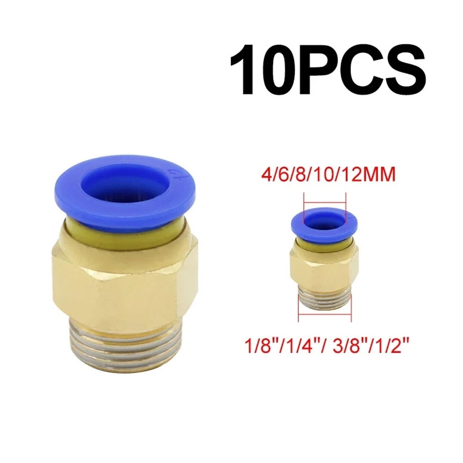 10 Stück Pneumatikverbinder PC 4mm 6mm 8mm 10mm 12mm Gewinde M5(Pc12-04)