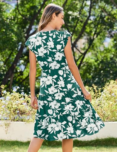 Image of ZEAGOO Womens Summer Casual Dresses Ruffle Sleeve V Neck Midi Dress Flowy Tiered Dress with Pockets Boho Sundresses