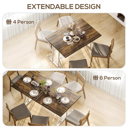 HOMCOM 47"-63" Expandable Dining Table for 4-6 People, Farmhouse Dinner Table with Heavy Duty Metal Trestle Base, Rectangle Kitchen Desk, Distressed Brown - Image 5