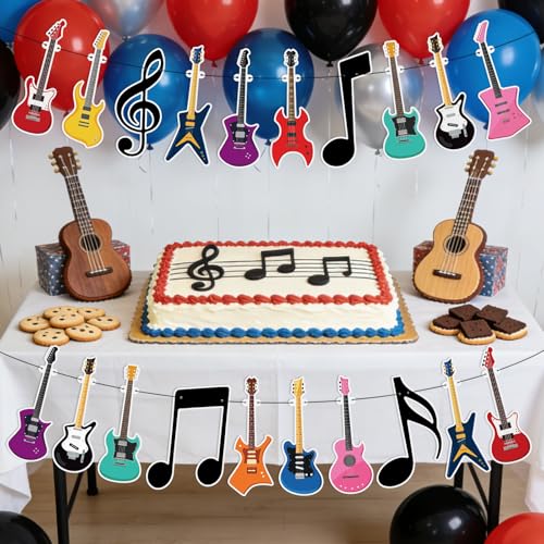 Image of Hooqict Guitar Birthday Party Banner Music Themed Party Decorations Banner Garland Sign for Rock and Roll Guitar Birthday Decorations Supplies