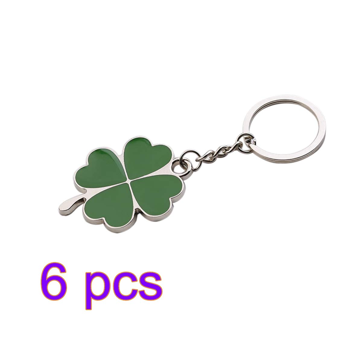 Amosfun6pcs Shamrock Keychains, Alloy Four-leaf Clover Keychain Bag Lucky Pendants Fortune Shamrock Charms Clover Keyring for Women St.Patrick Day Favors Irish Party Supplies, Green
