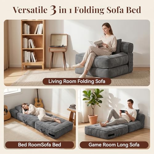 ORWIPO Folding Convertible Sleeper Chair Sofa Bed w/ Pillow (Various Colors) - image 3