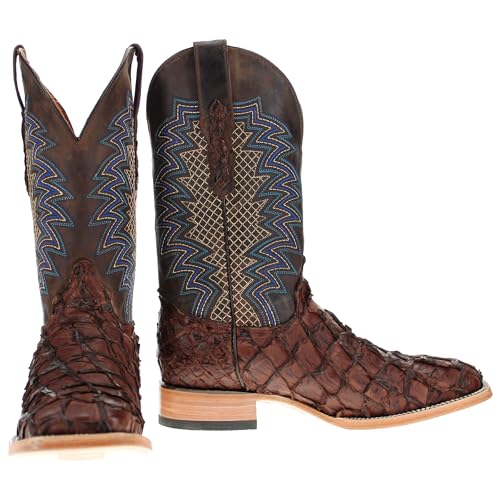 Vaccari Men's Dylan Genuine Arapama Fish Leather Broad Square Toe Cowboy Boots2