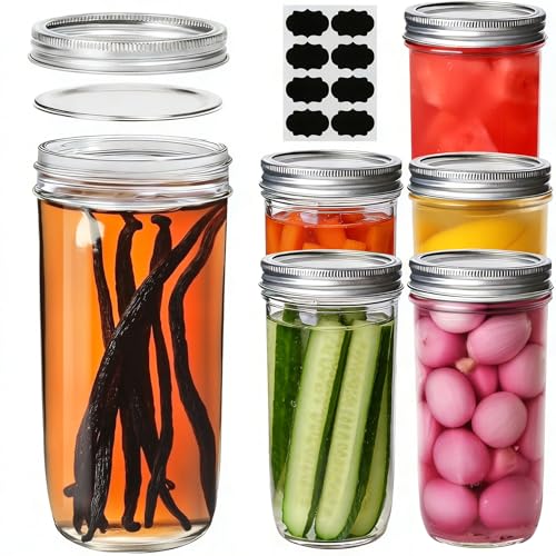 Image of ComSaf 20 oz Mason Jars Wide Mouth 6 Pcs, Large Canning Jars with Seal Bands, 20 oz Glass jar with Lid for Jam, Sauce, Juice, Coffee, Pickling, Fruit, Dessert, Kitchen Storage, Vanilla Extract