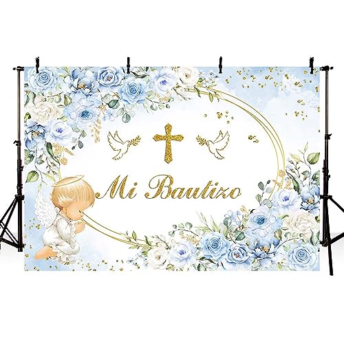 Fondo fotográfico azul 7x5ft AIBIIN para bautizo miniatura 4
